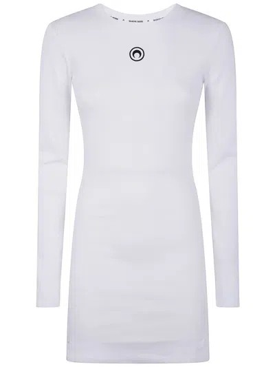 MARINE SERRE MARINE SERRE "MOON" LOGO RIBBED JERSEY LONG SLEEVES MINI CREWNECK DRESS CLOTHING