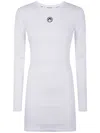 Marine Serre "moon" Logo Ribbed Jersey Long Sleeves Mini Crewneck Dress In White