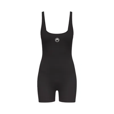 Pre-owned Marine Serre Moon Logo Ribbed Jersey Short Catsuit 'black' | Women's Size Xl