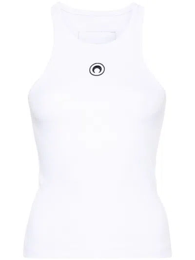 Marine Serre Moon Logo Ribbed Jersey Tabk Top Woman White