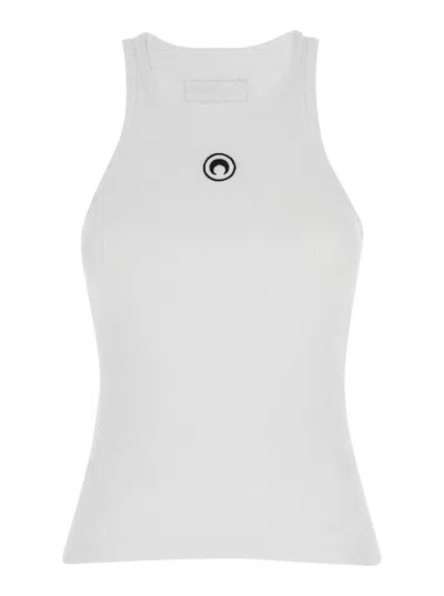 Marine Serre White Moon Logo Ribbed Jersey Tank Top In Gray