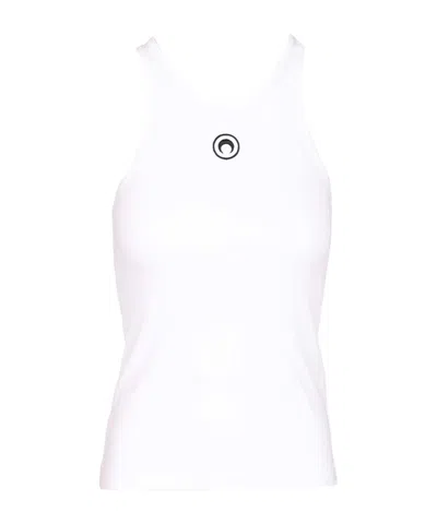 Marine Serre White Moon Logo Ribbed Jersey Tank Top In Gray
