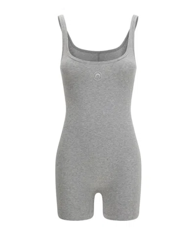 Marine Serre Moon Logo Ribbed Short Jumpsuit In Grey