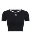 Marine Serre Women Black Cropped Crewneck T-shirt With Logo Embroidery On The Front In Cotton Woman In Black