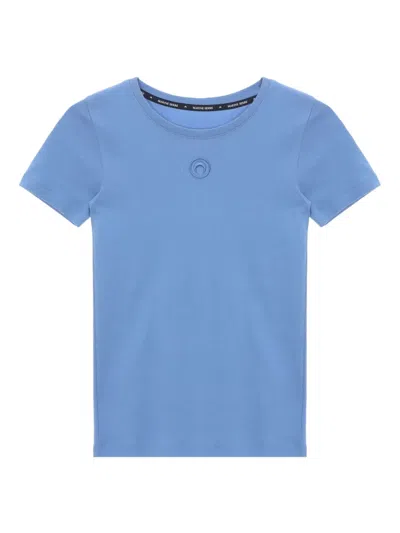 Marine Serre Moon-logo Ribbed T-shirt In Blue