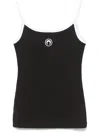 Marine Serre Black Top With Crescent Moon Logo Embroidered On The Front And Logo Patch On The Back In Cotton Woma In ブラック