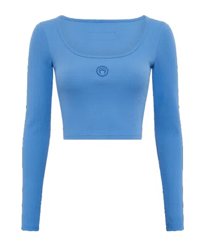 Marine Serre Moon-logo Round-neck Top In Blue