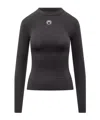Marine Serre Moon Logo Strass Jersey Ls Highneck Top In Black