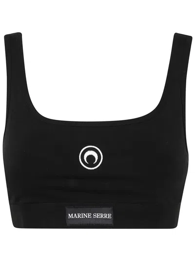 Marine Serre Moon Logo Stretched Jersey Sport Bra Clothing In Black