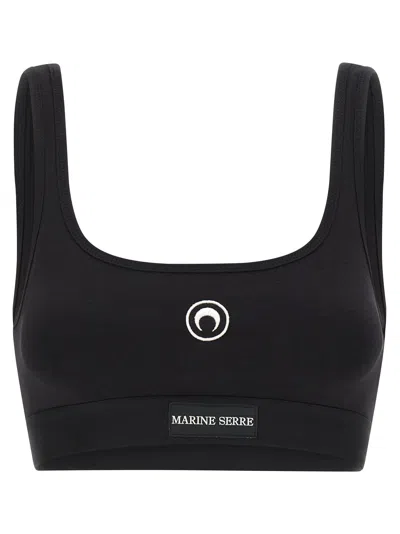 Marine Serre Moon Logo Stretched Jersey Sport Top In Black