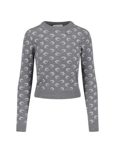 Marine Serre Cropped Sweater With Crescent Moon Pattern In Multi