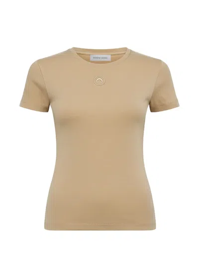 Marine Serre Crescent Moon Embroidered Crewneck T-shirt In Brown