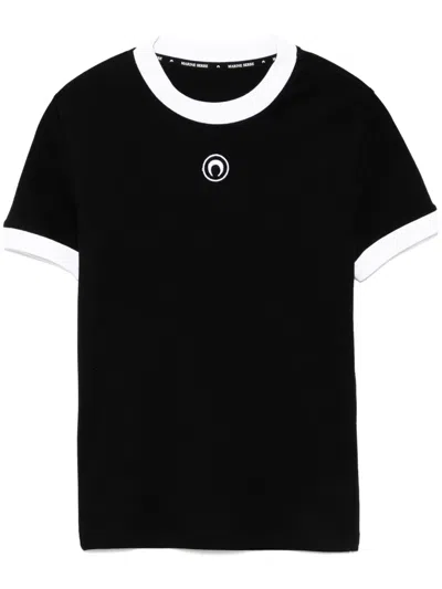 Marine Serre Moon Logo Bicolor Jersey Baby Fit T-shirt In Black