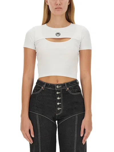 Marine Serre White Moon Logo Cutout T-shirt