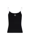 Marine Serre Black Top With Crescent Moon Logo Embroidered On The Front And Logo Patch On The Back In Cotton Woma In Black  