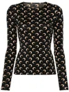 Marine Serre Moon Printed Jersey Ls Crewneck Top Tops Black In Black