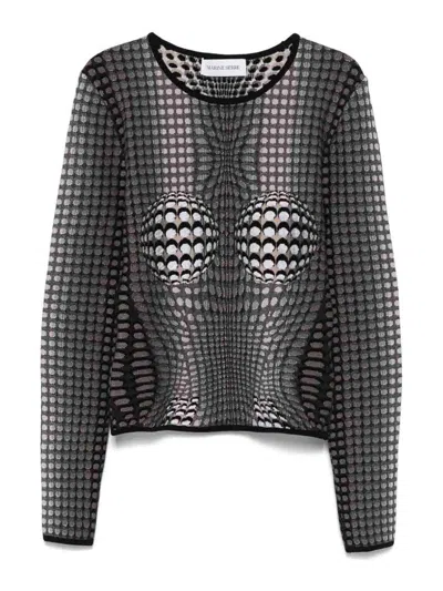 Marine Serre Moon Skin Jacquard Knit Fitted Sweater In Multicolor