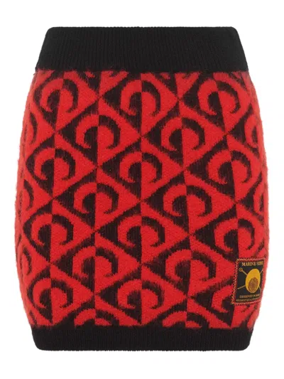 Marine Serre Moon Lozenge-knit Miniskirt In Red