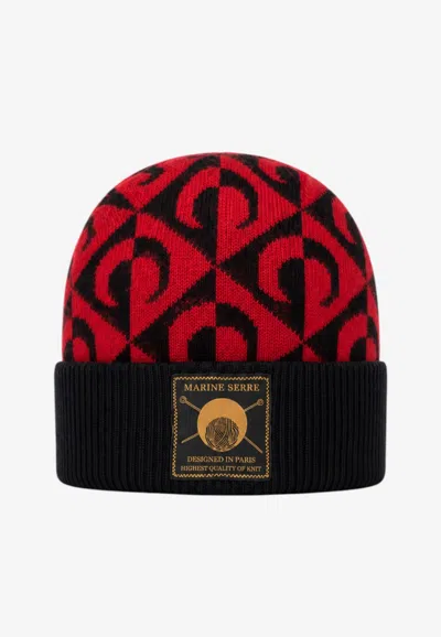 Marine Serre Moon Lozenge Wool Beanie In Multi