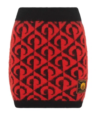 Marine Serre Moon Lozenge-knit Miniskirt In Red
