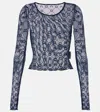 Marine Serre Navy Moonagram Mesh Long Sleeve T-shirt In Blue