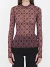 Marine Serre Moongram Mesh Flock Ls Highneck Top Woman Aubergine In Brown