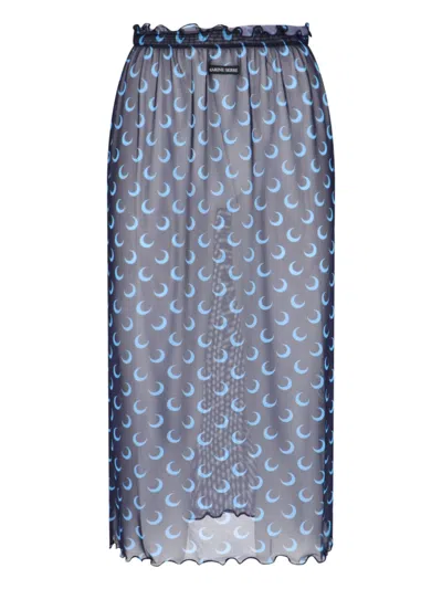 Marine Serre Crescent Moon Print Midi Skirt In Blue