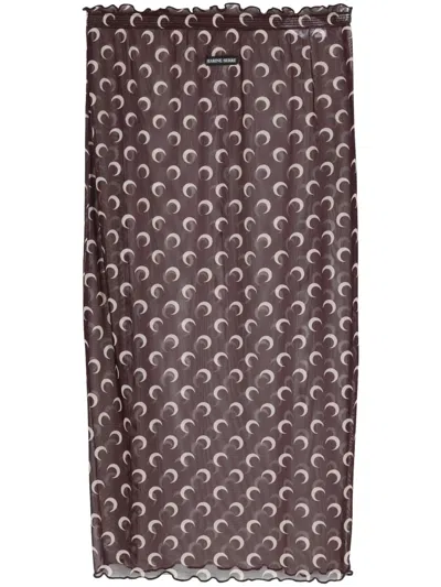 MARINE SERRE MOON MESH MIDI SKIRT WOMAN BROWN