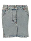 Marine Serre Moon Monogrammed Denim Mini Skirt In Light Blue