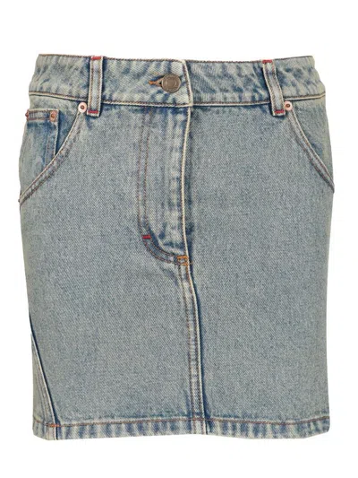 Marine Serre Moon Monogrammed Denim Mini Skirt In Blue
