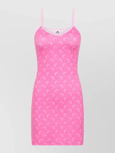 Marine Serre Moon Motif Jersey Mini Strap Dress In Pink