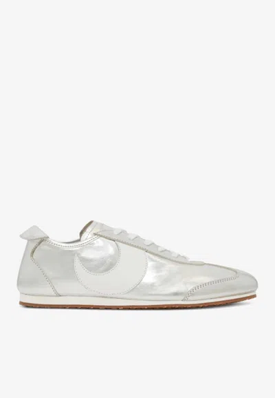 Marine Serre Moon Patch Metallic Leather Sneakers In Silver