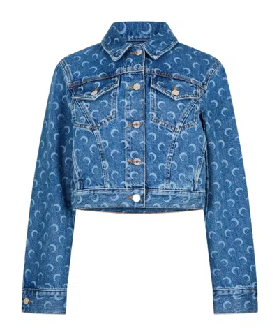 Marine Serre Moon Pattern Button Denim Jacket In Blue