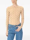 Marine Serre Printed Fitted Top Sheer Sleeves In Neutral