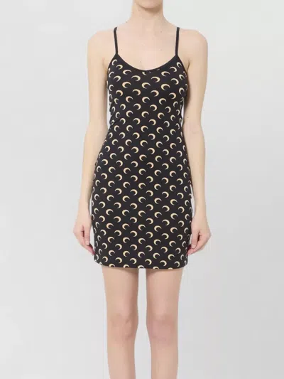 Marine Serre Moon Pattern Stretch Nylon Mini Dress In Black