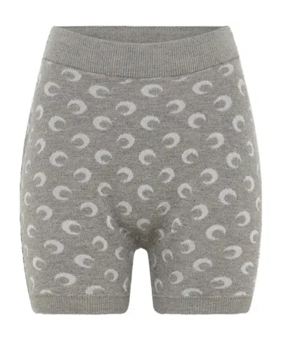 Marine Serre Allover Knit Shorts Elastic Waistband In Gray