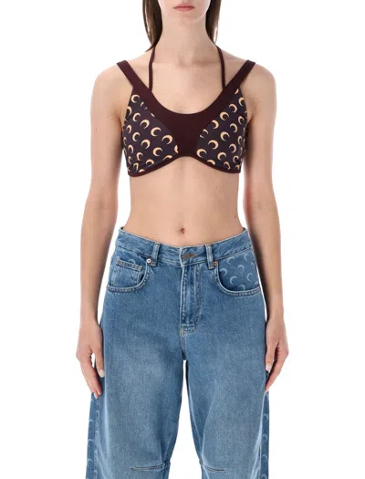 Marine Serre Moon Print Athleisure Bra Top In Deep Mahogany