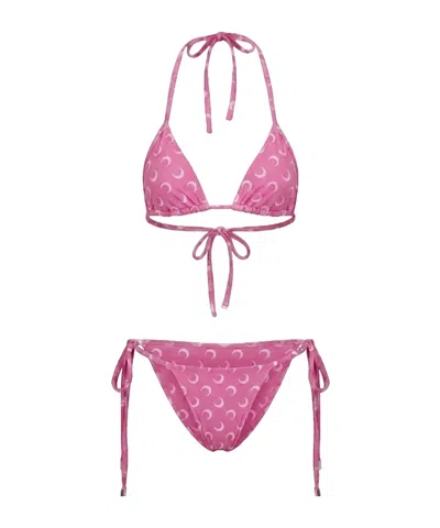 Marine Serre Moon Print Bikini Set In Pink