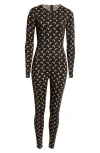 Marine Serre Black Recycled Moon Strass Jersey Catsuit In Inverse Tan