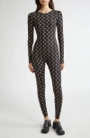 Marine Serre Black Recycled Moon Strass Jersey Catsuit In Moon Tan On Black