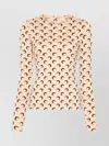 Marine Serre Beige Crewneck T-shirt With All-over Crescent Moon Print In Tech Fabric Stretch Woman