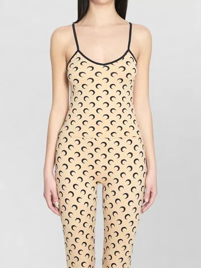Marine Serre Moon Print Cropped Jersey Top In Neutral