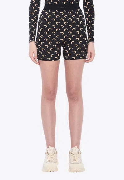 Marine Serre Womens Inverse Tan Moon Logo Stretch-jersey Shorts Xl In Black