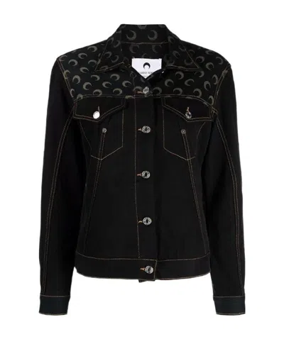 Marine Serre Moon-print Denim Jacket In Black