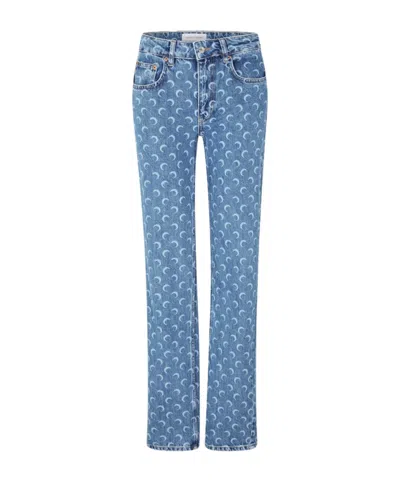 Marine Serre Moon Print Denim Pants In Blue