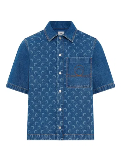 Marine Serre Moon-print Denim Shirt In Blue
