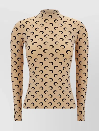 Marine Serre Moon Print High Neck Long Sleeve Top In Neutral
