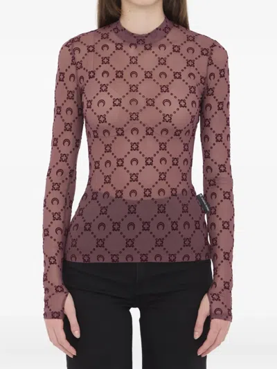 Marine Serre High-neck Mesh Top Moonogram Pattern In Neutral