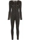 Marine Serre Black Recycled Moon Strass Jersey Catsuit In Black