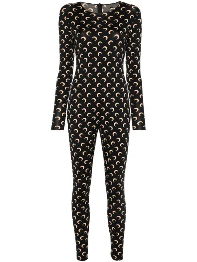 Marine Serre Black Recycled Moon Strass Jersey Catsuit